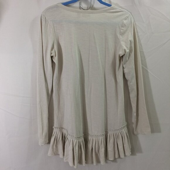 LOGO Tunic Top Ruffled Edge Lightweight Beige 100% Cotton Tunic Pullover Size XS - Picture 4 of 5